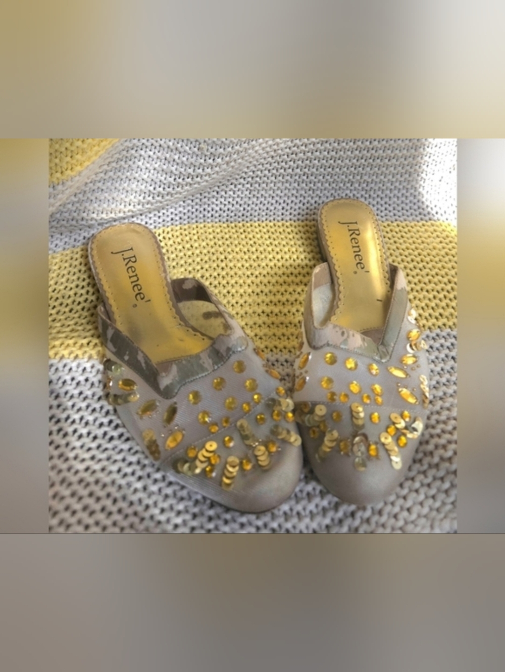 J. Renee Gold Sequin Slide Sandals